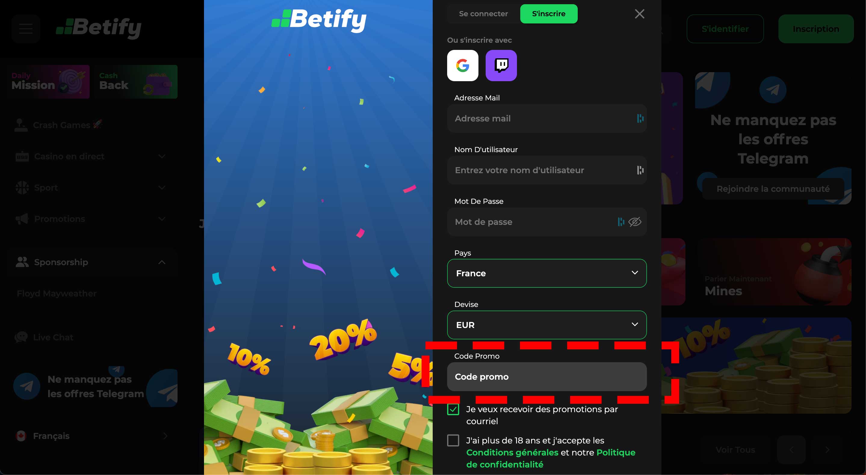 Code promo Betify inscription