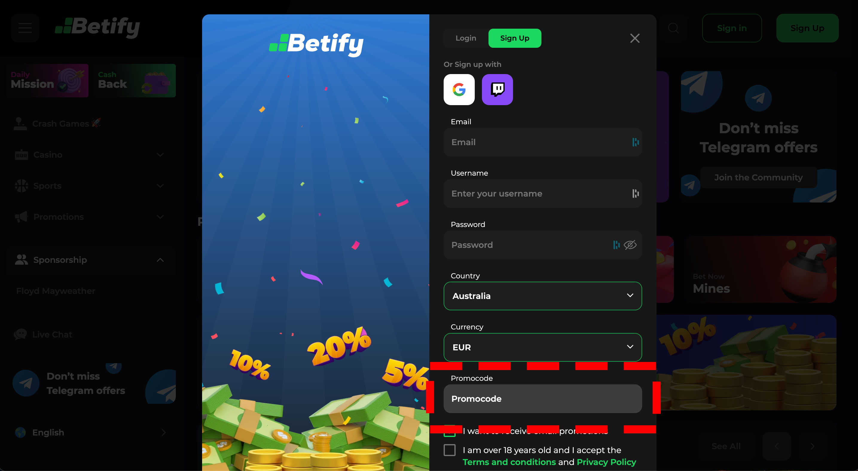 Promo code betify registration