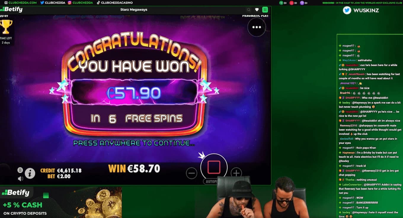 Streamers ClubChedda su Betify Casino
